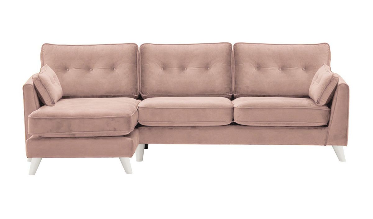 Canapé d’angle gauche Magnus, lila/rose - Velluto 14, Couleur des pieds: Blanc