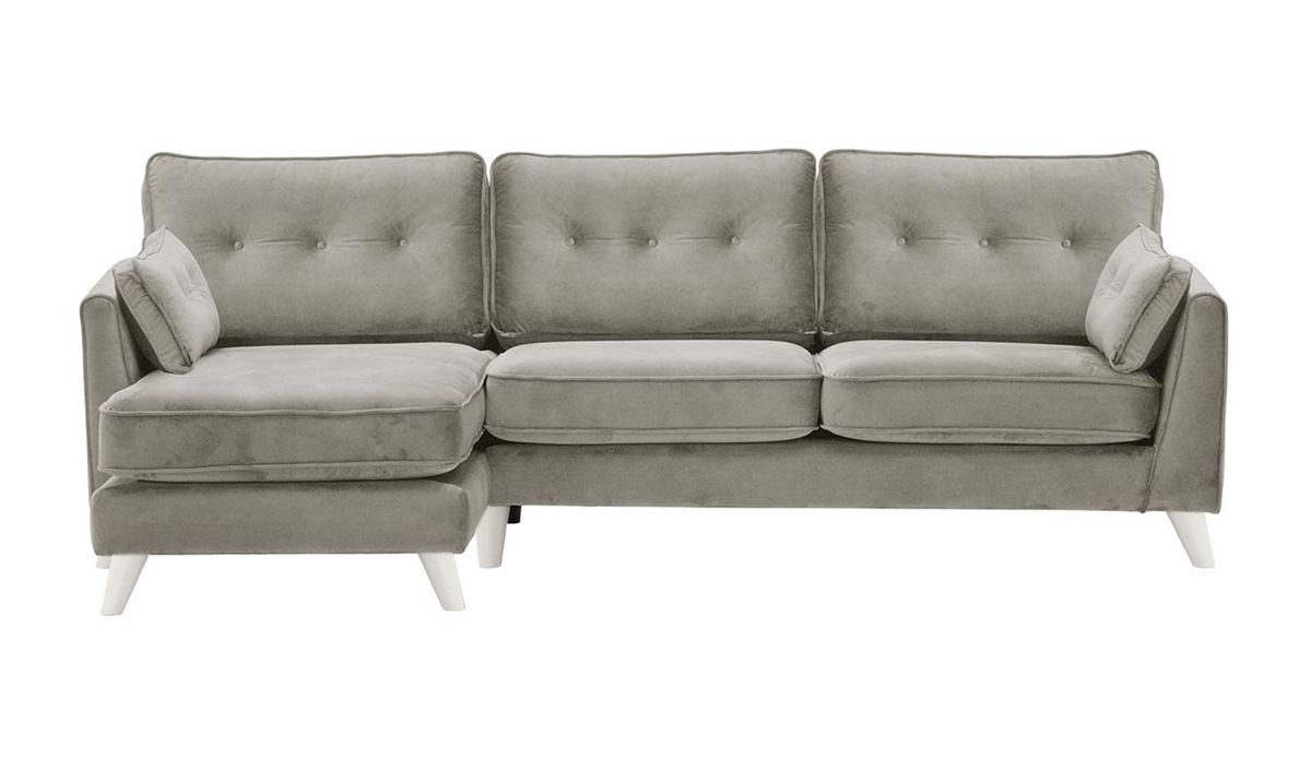 Canapé d’angle gauche Magnus, gris clair - Velluto 15, Couleur des pieds: Blanc