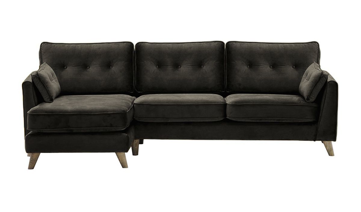 Canapé d’angle gauche Magnus, noir - Velluto 20, Couleur des pieds: Noir wax