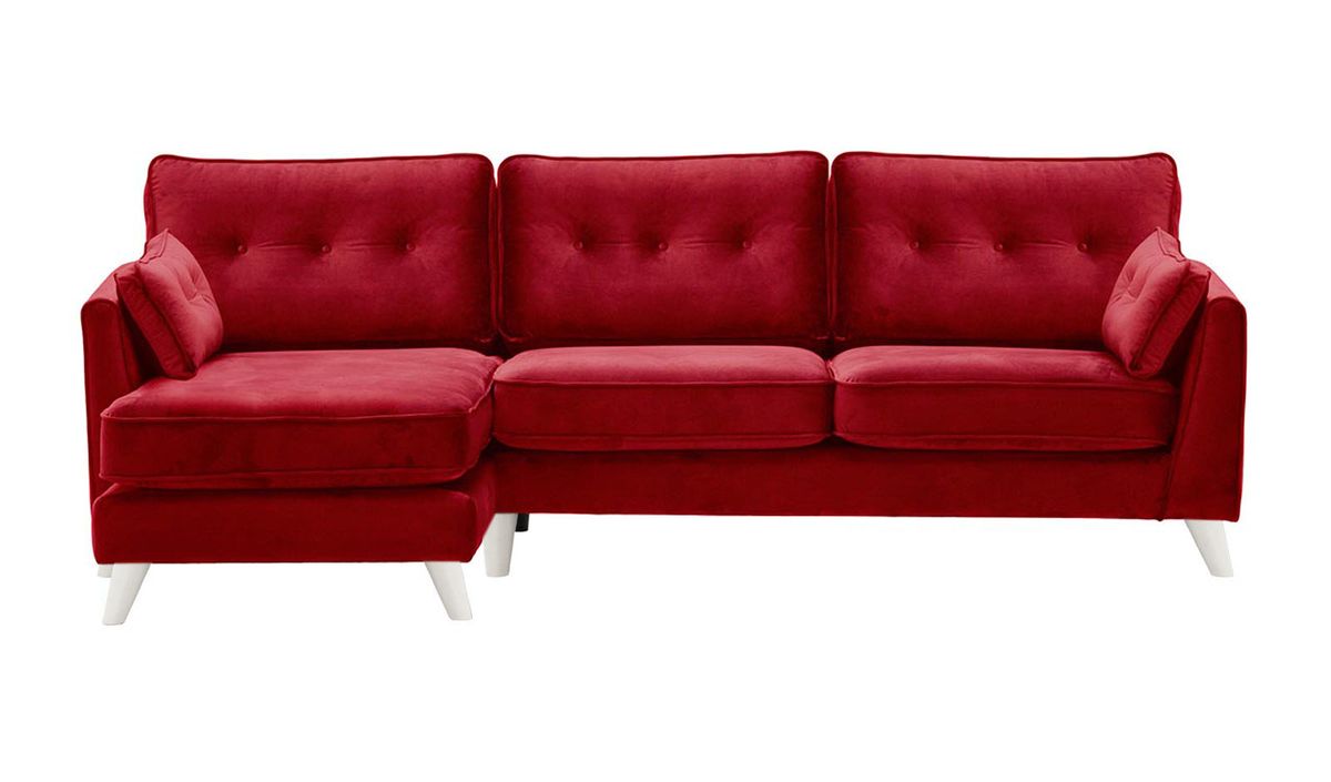 Canapé d’angle gauche Magnus, rouge - Velluto 7, Couleur des pieds: Blanc