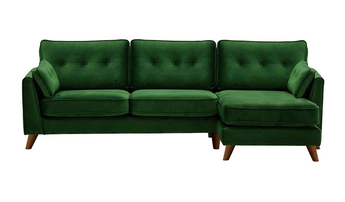 Canapé d’angle droit Magnus, vert foncé - Velluto 10, Couleur des pieds: Chêne foncé