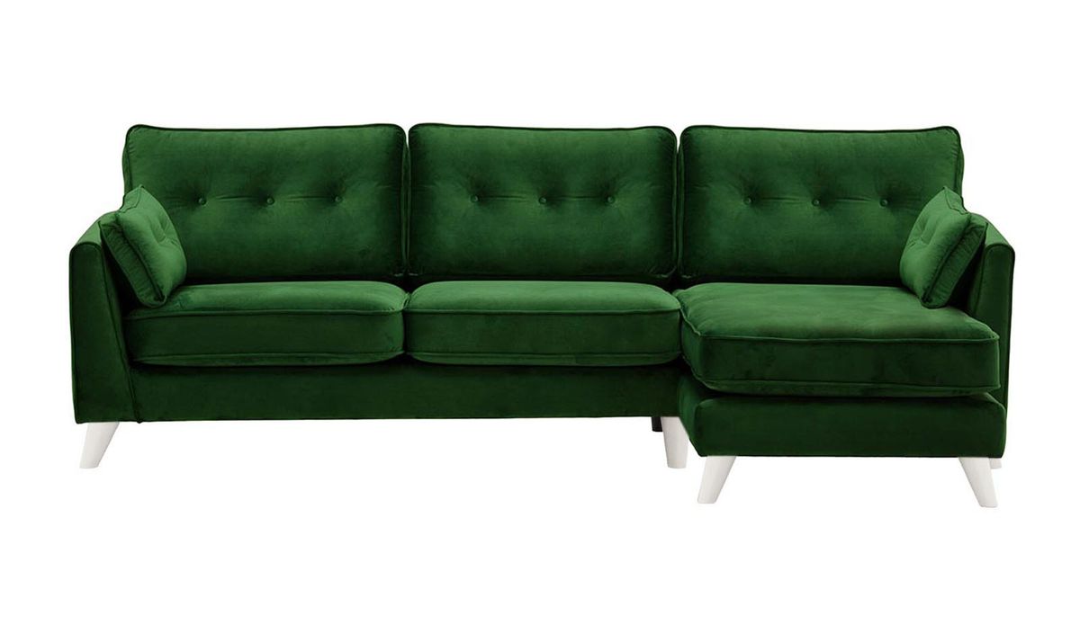 Canapé d’angle droit Magnus, vert foncé - Velluto 10, Couleur des pieds: Blanc