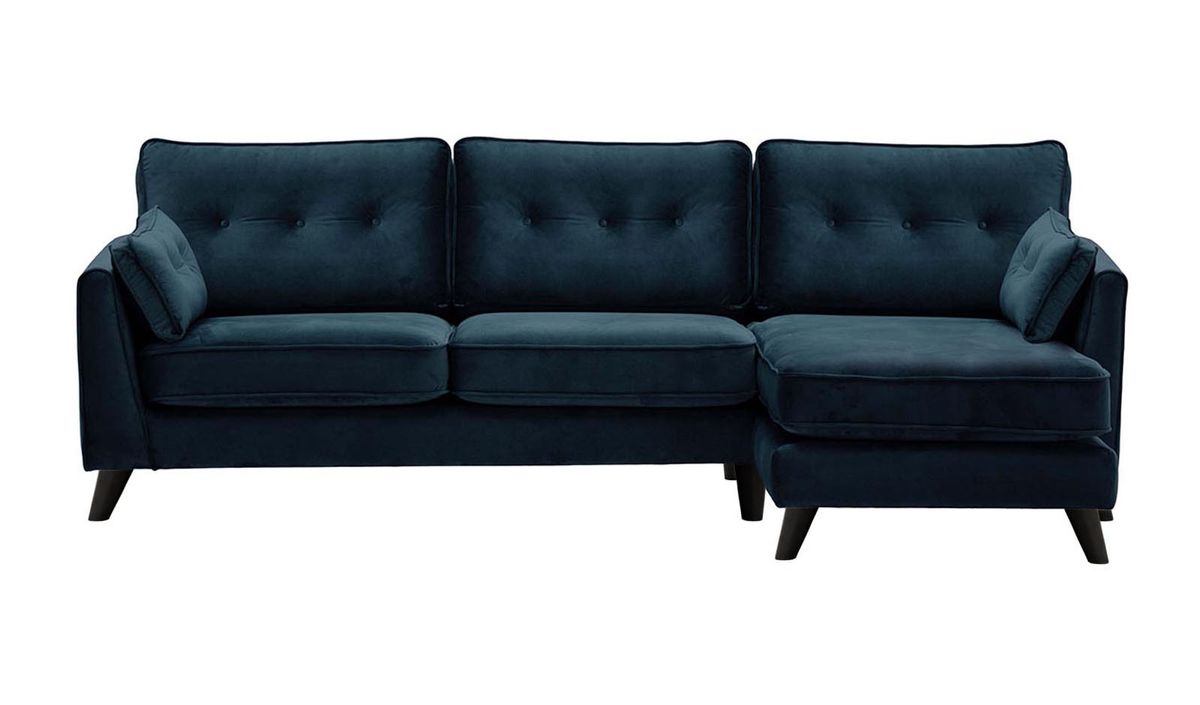 Canapé d’angle droit Magnus, bleu - Velluto 11, Couleur des pieds: Noir