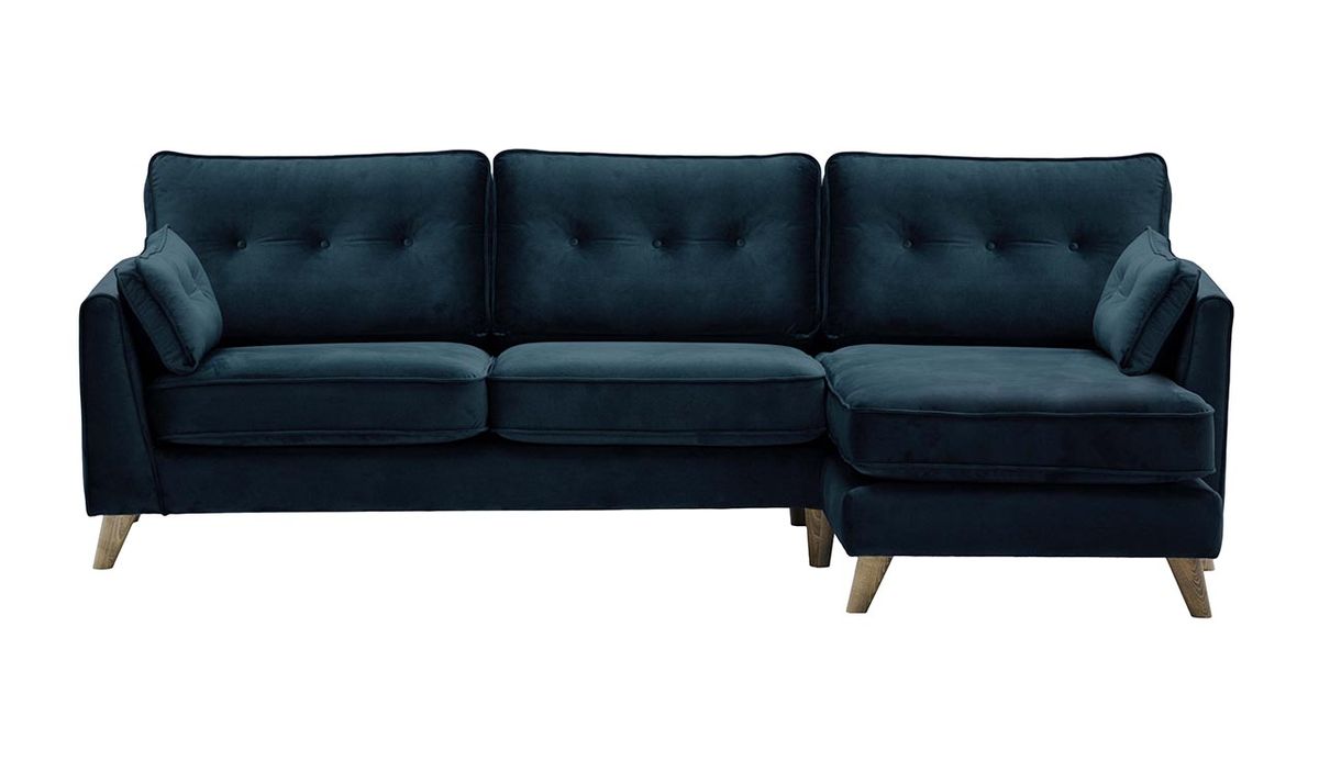 Canapé d’angle droit Magnus, bleu - Velluto 11, Couleur des pieds: Noir wax