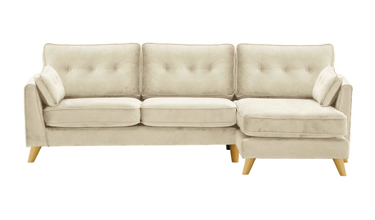 Canapé d’angle droit Magnus, beige clair - Velluto 2, Couleur des pieds: Chêne clair