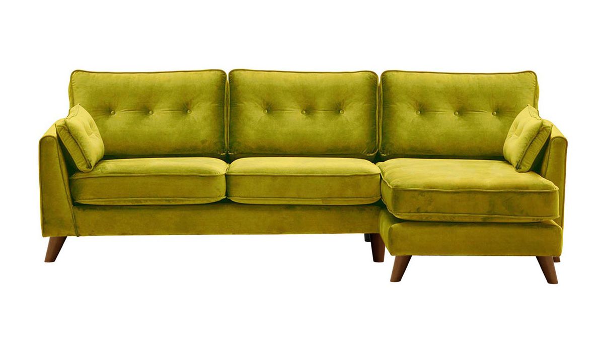 Canapé d’angle droit Magnus, olive - Velluto 9, Couleur des pieds: Chêne foncé