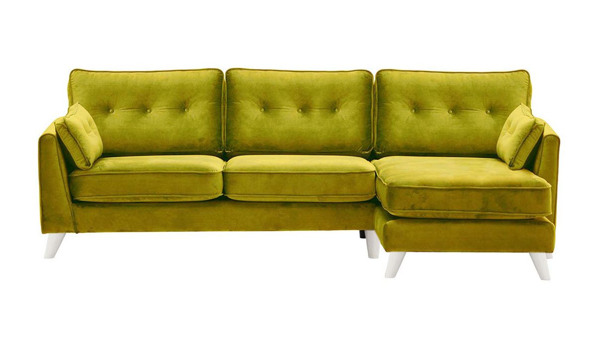 Canapé d’angle droit Magnus, olive - Velluto 9, Couleur des pieds: Blanc