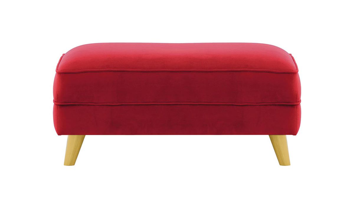 Pouf Magnus, rouge - Velluto 7, Couleur des pieds: Chêne clair