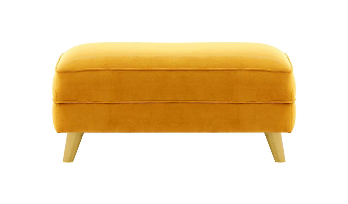 Pouf Magnus, moutarde - Velluto 8, Couleur des pieds: Chêne clair