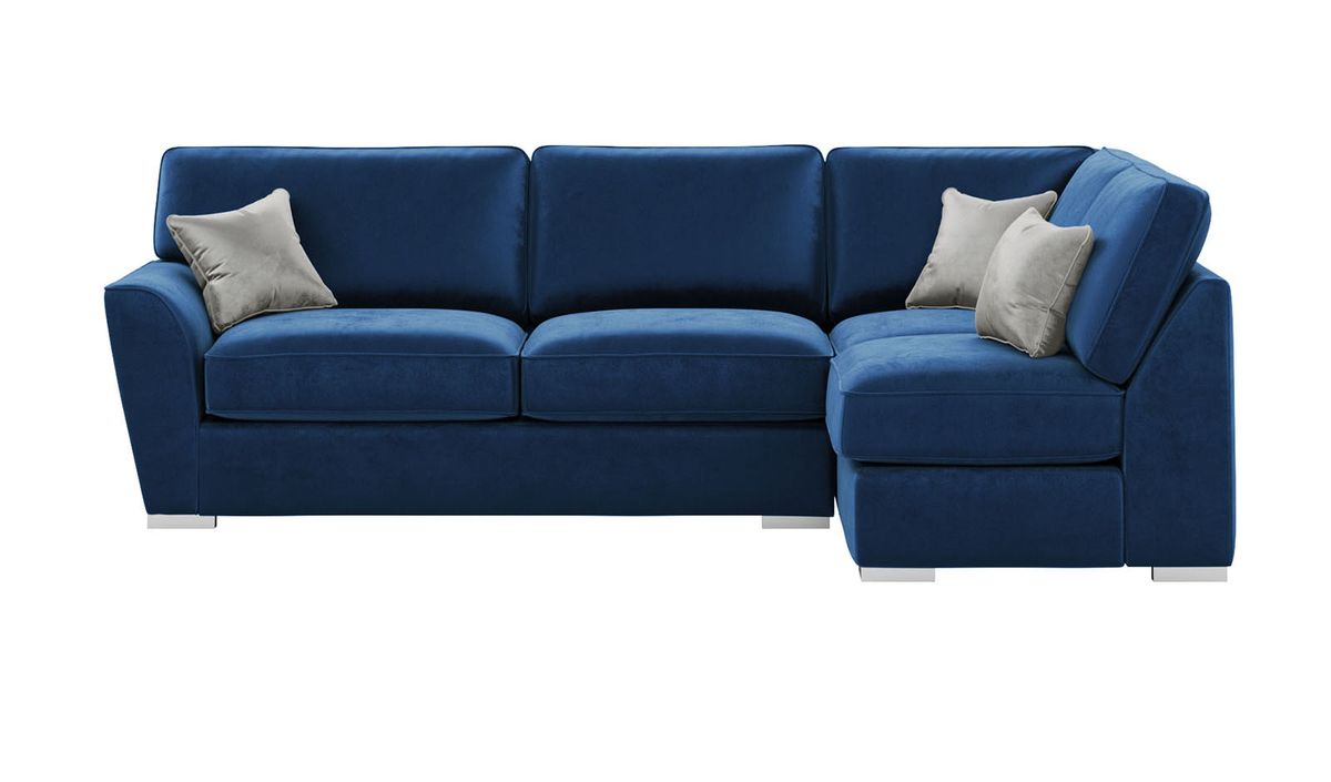 Canapé d'angle droit Majestic New avec dossier fixe, bleu - Velluto 11/ gris clair  - Velluto 15