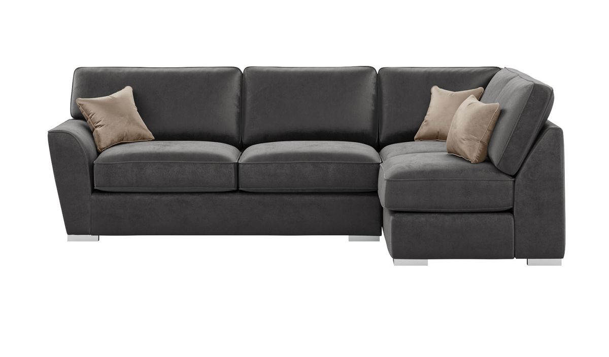 Canapé d'angle droit Majestic New avec dossier fixe, graphite  - Velluto 19/ beige - Velluto 3