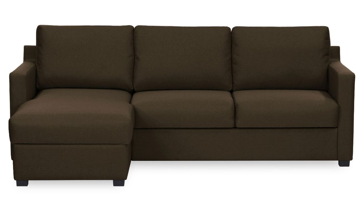 Canapé d’angle gauche avec fonction lit et coffre de rangement Kropp, marron clair - Malmo 26