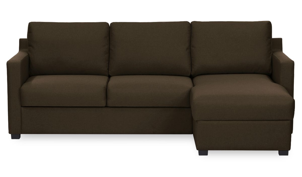 Canapé d’angle droit avec fonction lit et coffre de rangement Kropp, marron clair - Malmo 26