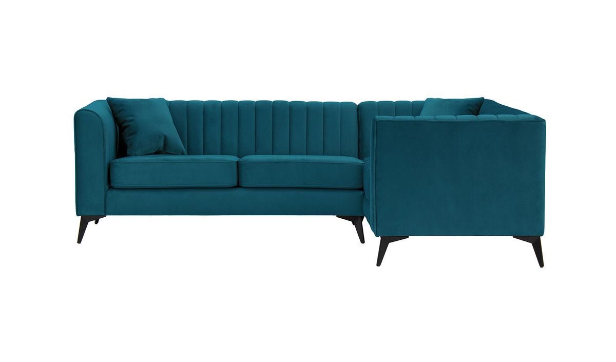 Canapé d’angle droit Mary, Velluto 36 - Bleu paon, Couleur des pieds: noir mat