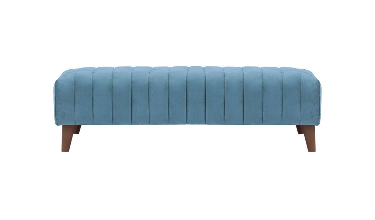 Grand pouf avec des coutures Mary, bleu - Velluto 12, Couleur des pieds: Chêne foncé