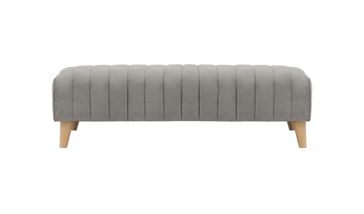 Grand pouf avec des coutures Mary, gris clair - Velluto 15, Couleur des pieds: Chêne clair