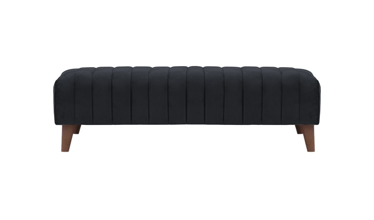 Grand pouf avec des coutures Mary, noir - Velluto 20, Couleur des pieds: Chêne foncé