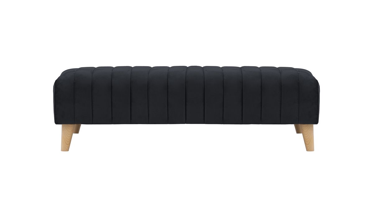 Grand pouf avec des coutures Mary, noir - Velluto 20, Couleur des pieds: Chêne clair