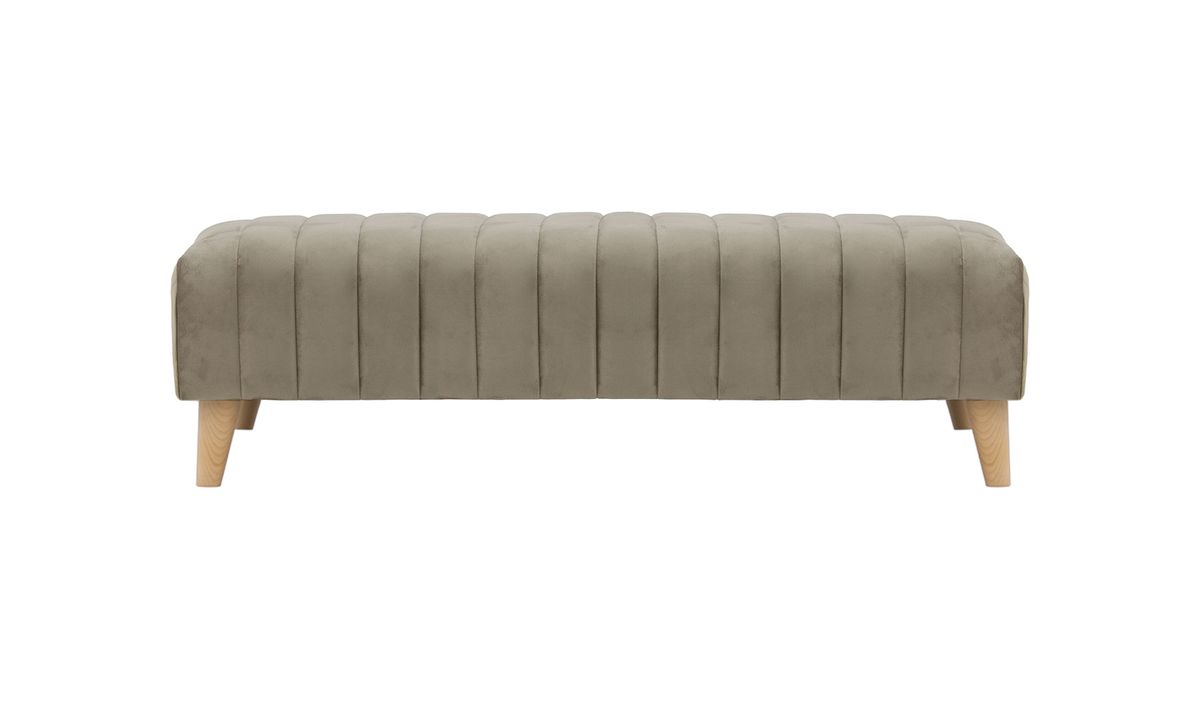 Grand pouf avec des coutures Mary, beige - Velluto 3, Couleur des pieds: Chêne clair