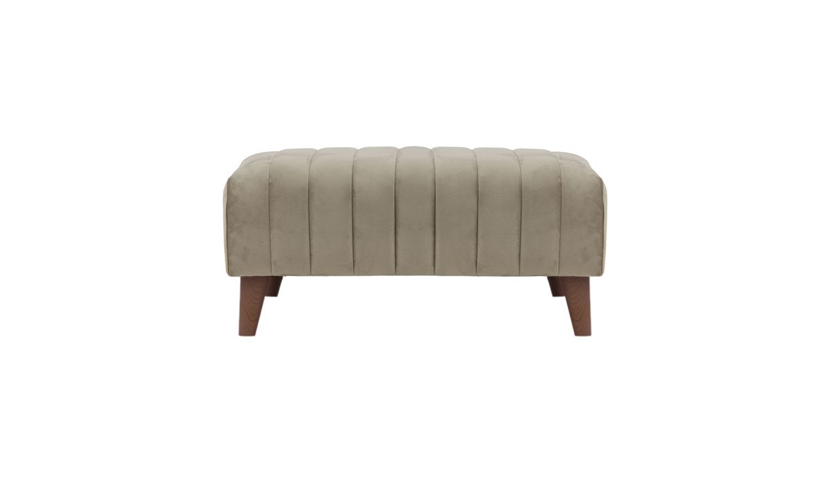 Petit pouf avec des coutures Mary, beige - Velluto 3, Couleur des pieds: Chêne foncé