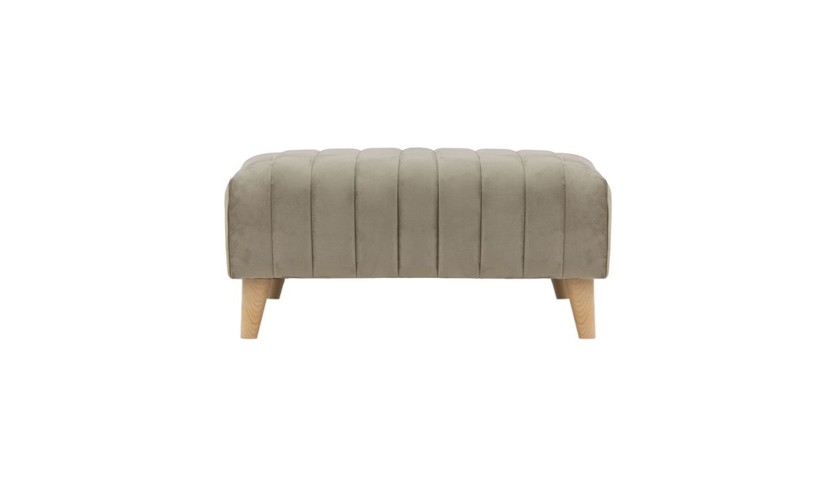 Petit pouf avec des coutures Mary, beige - Velluto 3, Couleur des pieds: Chêne clair