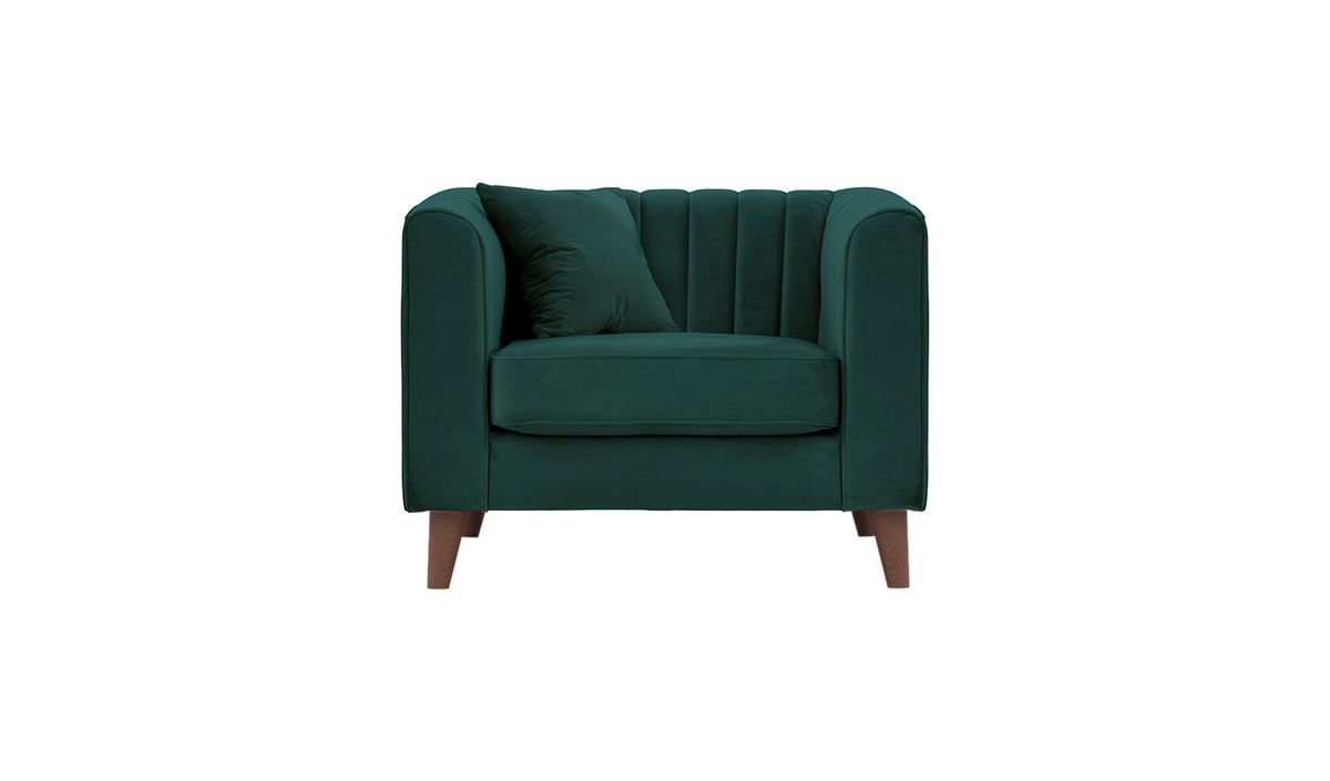 Fauteuil Mary, vert foncé - Velluto 10, Couleur des pieds: Chêne foncé