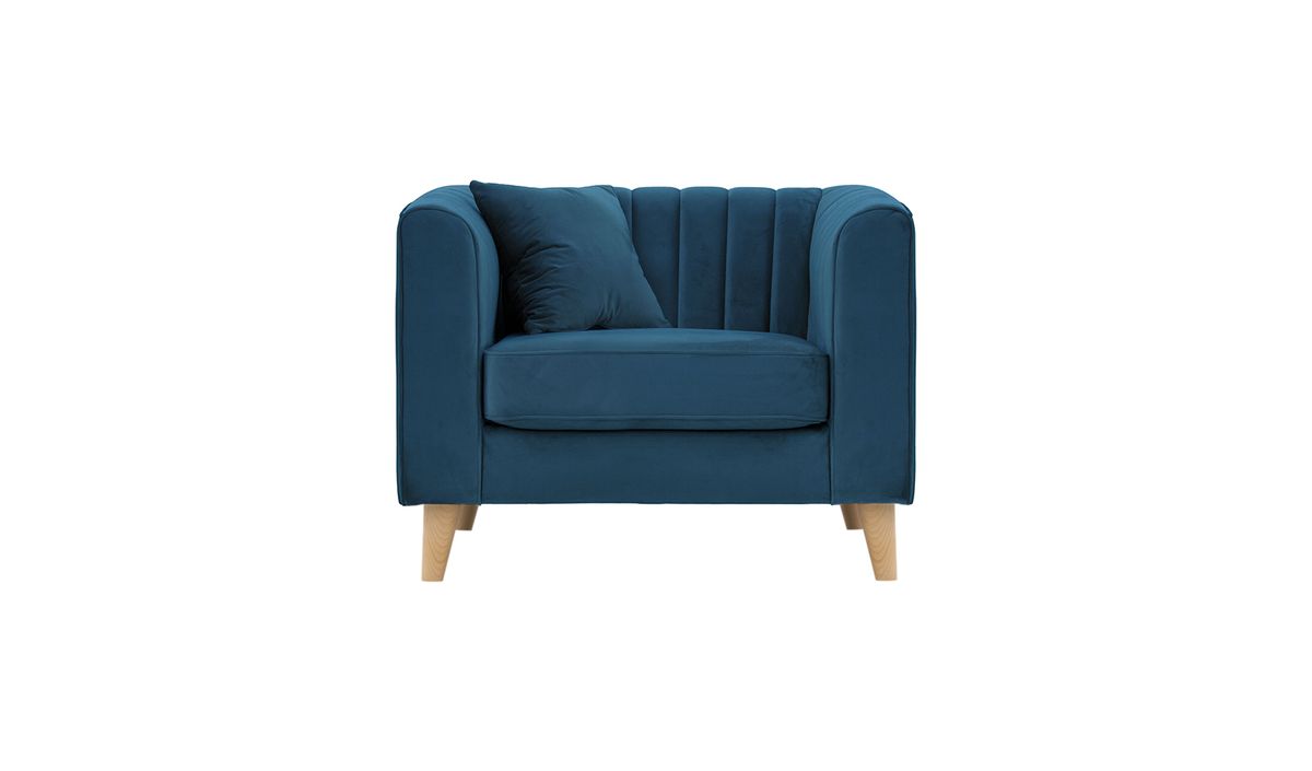 Fauteuil Mary, bleu - Velluto 11, Couleur des pieds: Chêne clair