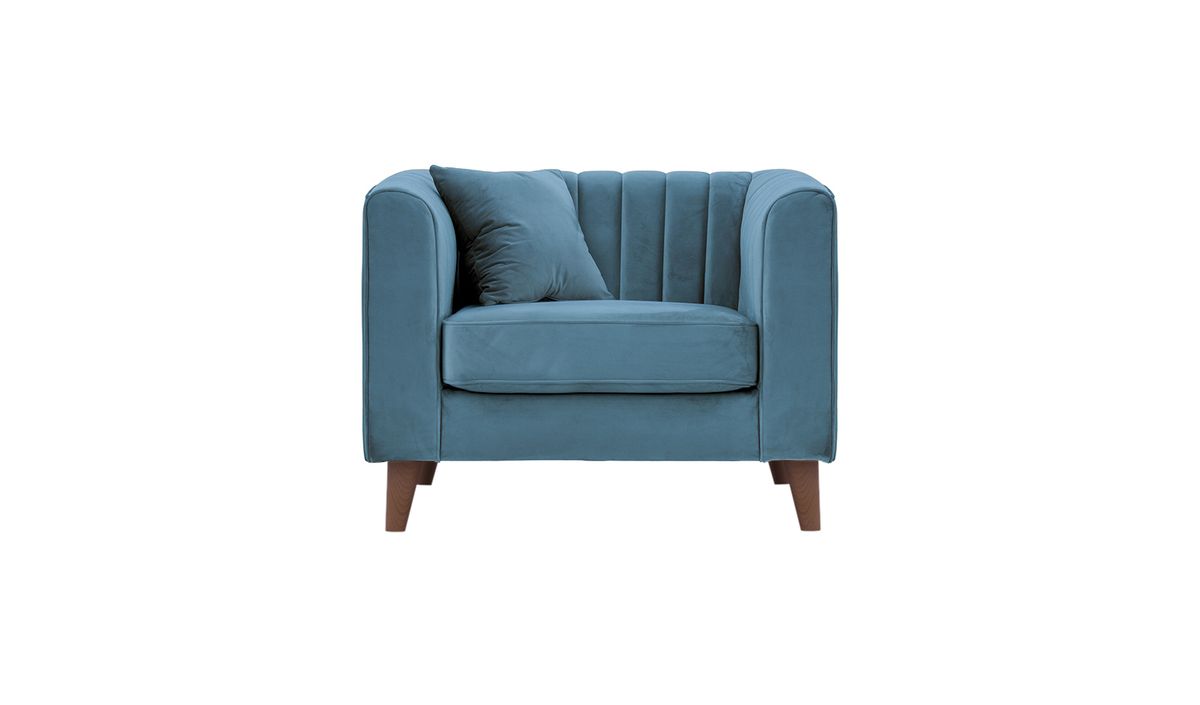 Fauteuil Mary, bleu - Velluto 12, Couleur des pieds: Chêne foncé
