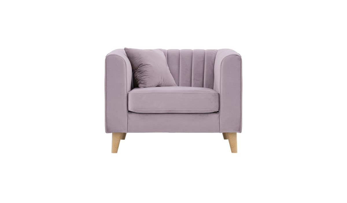 Fauteuil Mary, lila/rose - Velluto 14, Couleur des pieds: Chêne clair