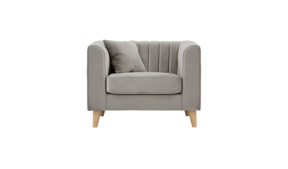 Fauteuil Mary, gris clair - Velluto 15, Couleur des pieds: Chêne clair