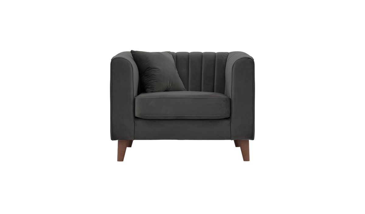 Fauteuil Mary, graphite - Velluto 19, Couleur des pieds: Chêne foncé