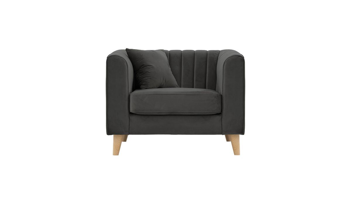 Fauteuil Mary, graphite - Velluto 19, Couleur des pieds: Chêne clair