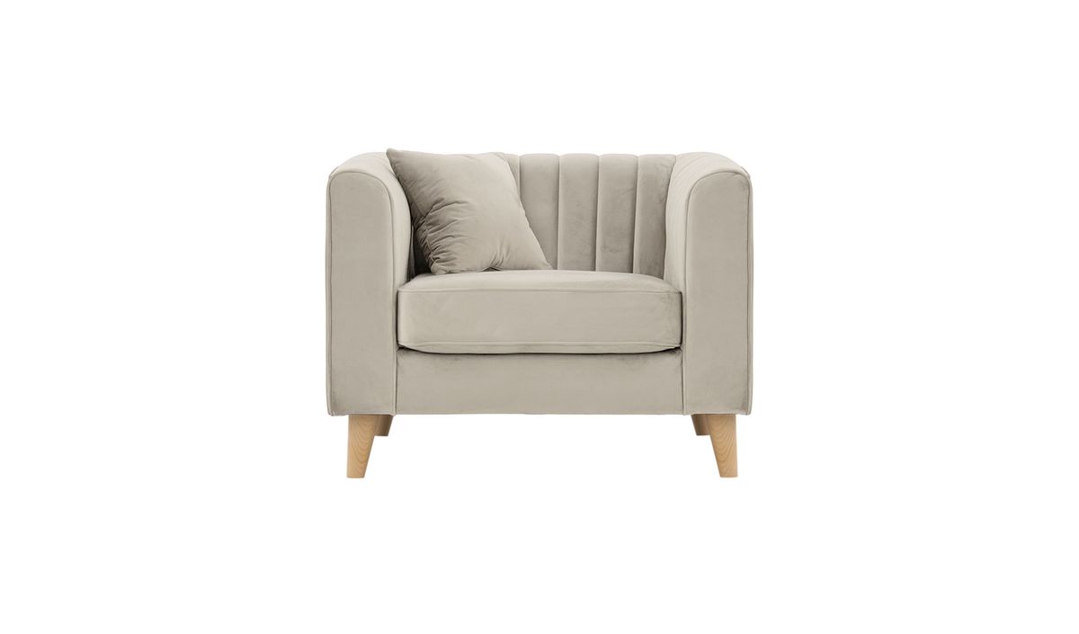 Fauteuil Mary, beige clair - Velluto 2, Couleur des pieds: Chêne clair