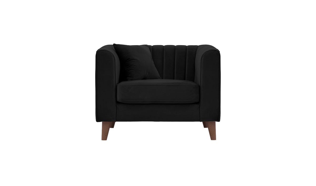 Fauteuil Mary, noir - Velluto 20, Couleur des pieds: Chêne foncé