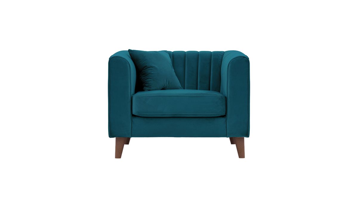Fauteuil Mary, Velluto 36 - Bleu paon, Couleur des pieds: Chêne foncé