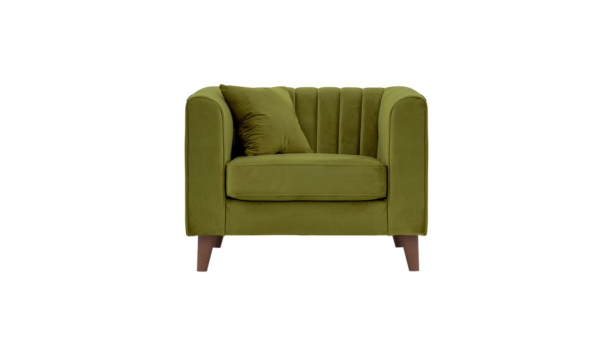 Fauteuil Mary, olive - Velluto 9, Couleur des pieds: Chêne foncé