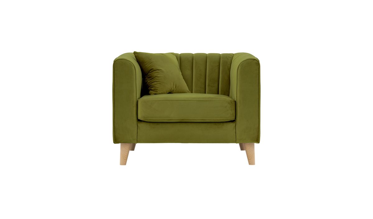 Fauteuil Mary, olive - Velluto 9, Couleur des pieds: Chêne clair