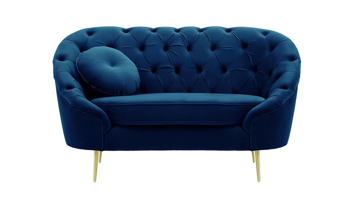 Fauteuil Kooper capitonné, bleu - Velluto 11, Couleur des pieds: Métal doré