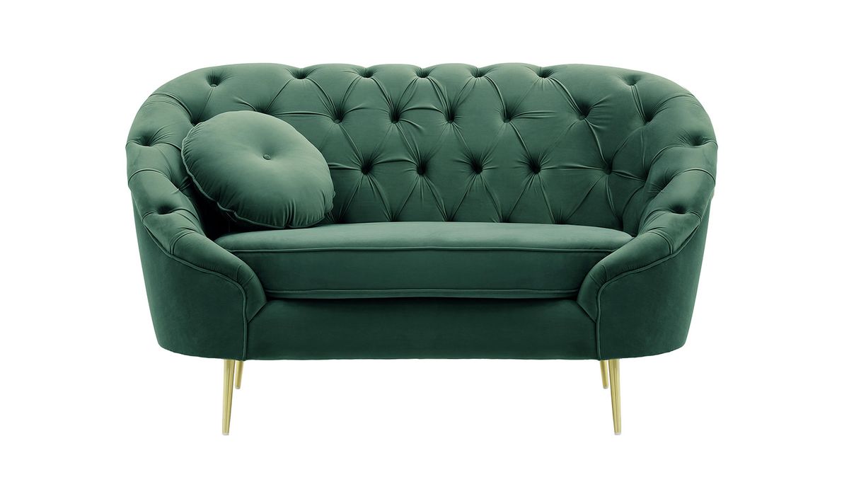 Fauteuil Kooper capitonné, bleu - Velluto 12, Couleur des pieds: Métal doré