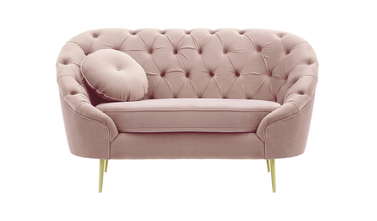 Fauteuil Kooper capitonné, lila/rose - Velluto 14, Couleur des pieds: Métal doré