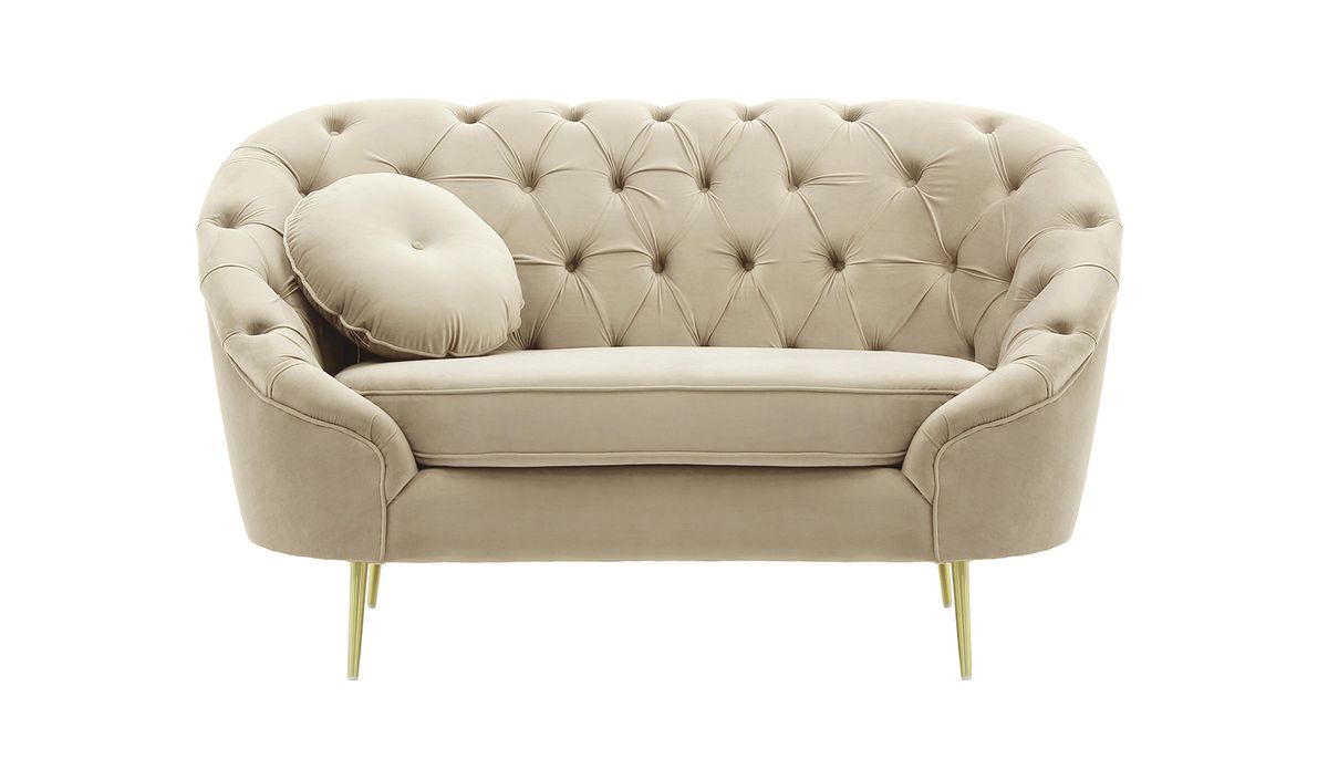 Fauteuil Kooper capitonné, beige clair - Velluto 2, Couleur des pieds: Métal doré