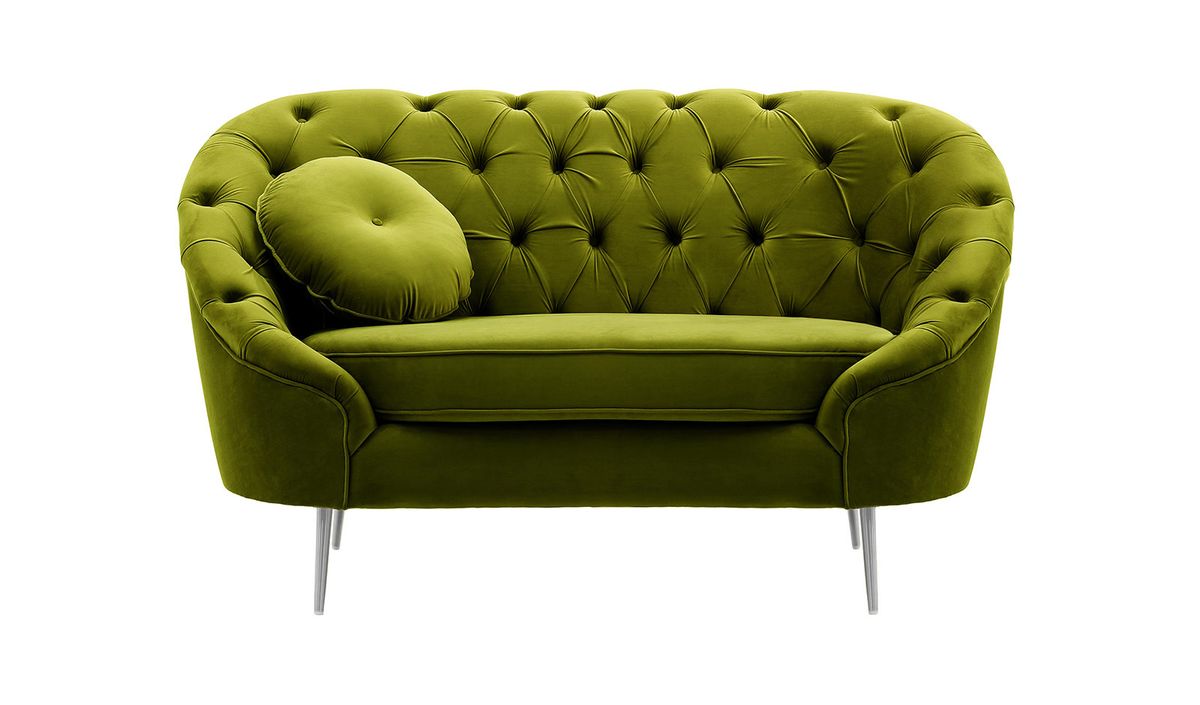 Fauteuil Kooper capitonné, olive - Velluto 9, Couleur des pieds: Métal chromé
