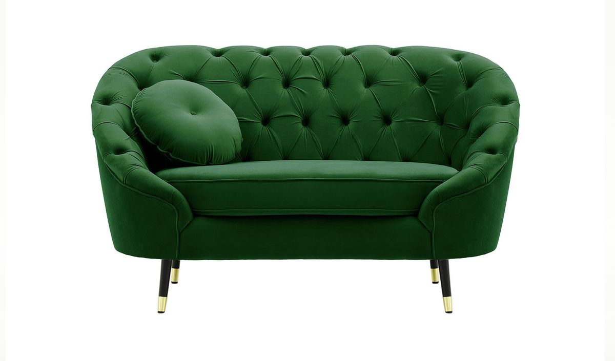 Fauteuil Kooper capitonné, vert foncé - Velluto 10, Couleur des pieds: Noir avec pourtour doré