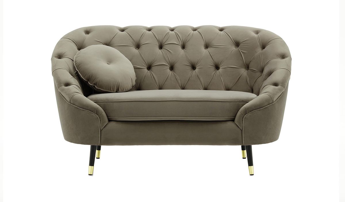Fauteuil Kooper capitonné, gris éléphant - Velluto 17, Couleur des pieds: Noir avec pourtour doré
