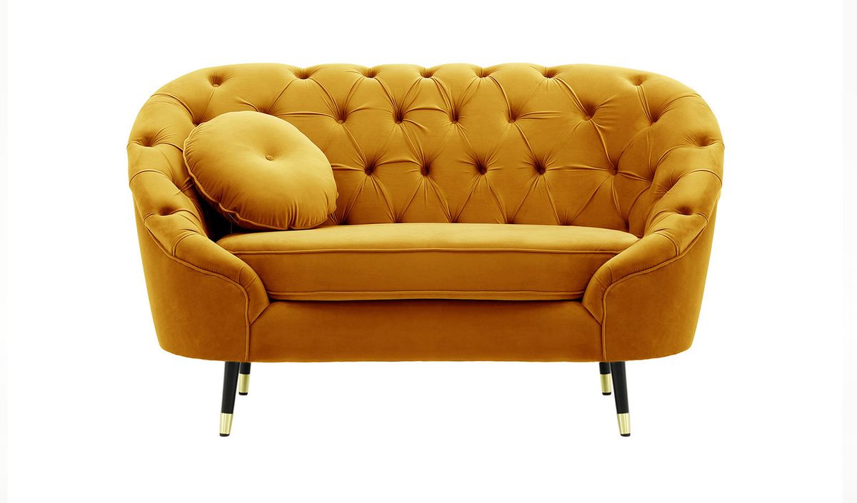 Fauteuil Kooper capitonné, moutarde - Velluto 8, Couleur des pieds: Noir avec pourtour doré