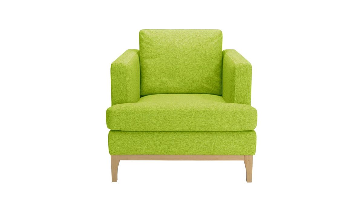 Fauteuil Scarlett, vert citron - Baku 7, Couleur des pieds: Chêne clair