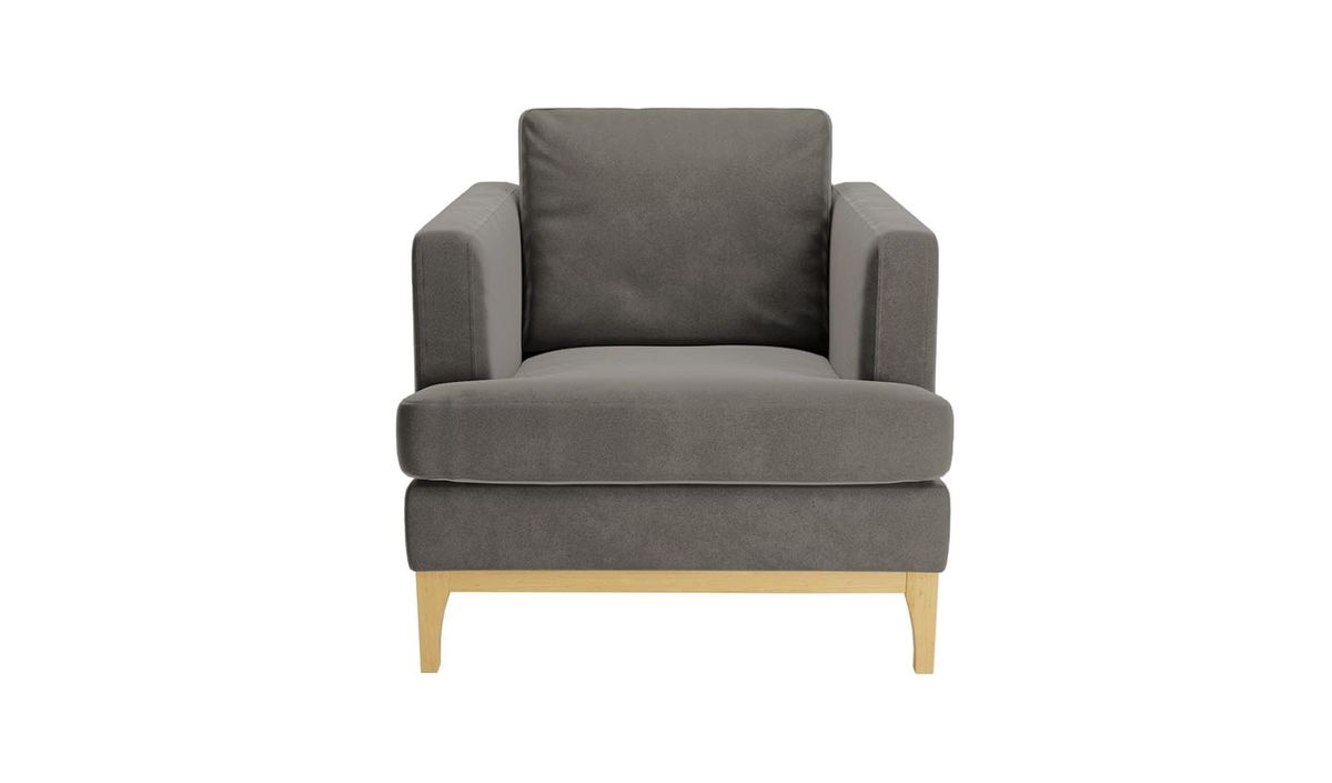 Fauteuil Scarlett, graphite - Velluto 19, Couleur des pieds: Chêne clair