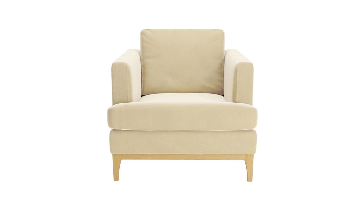 Fauteuil Scarlett, beige clair - Velluto 2, Couleur des pieds: Chêne clair