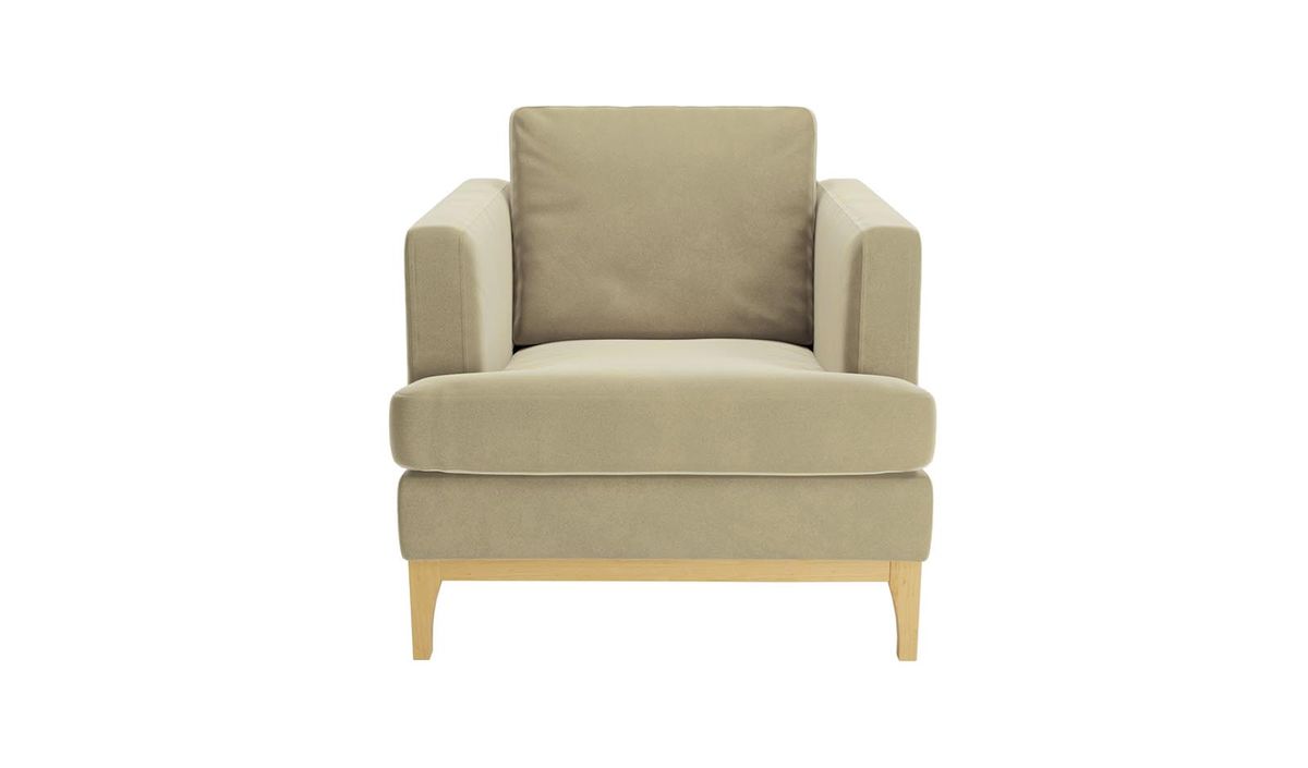 Fauteuil Scarlett, beige - Velluto 3, Couleur des pieds: Chêne clair