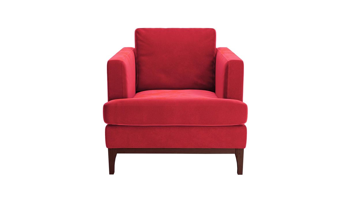 Fauteuil Scarlett, rouge - Velluto 7, Couleur des pieds: Chêne foncé